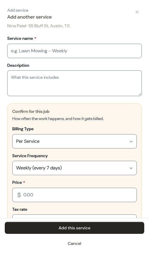 The add-service form