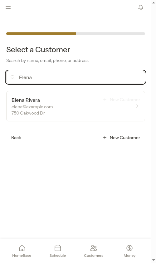 Customer search results