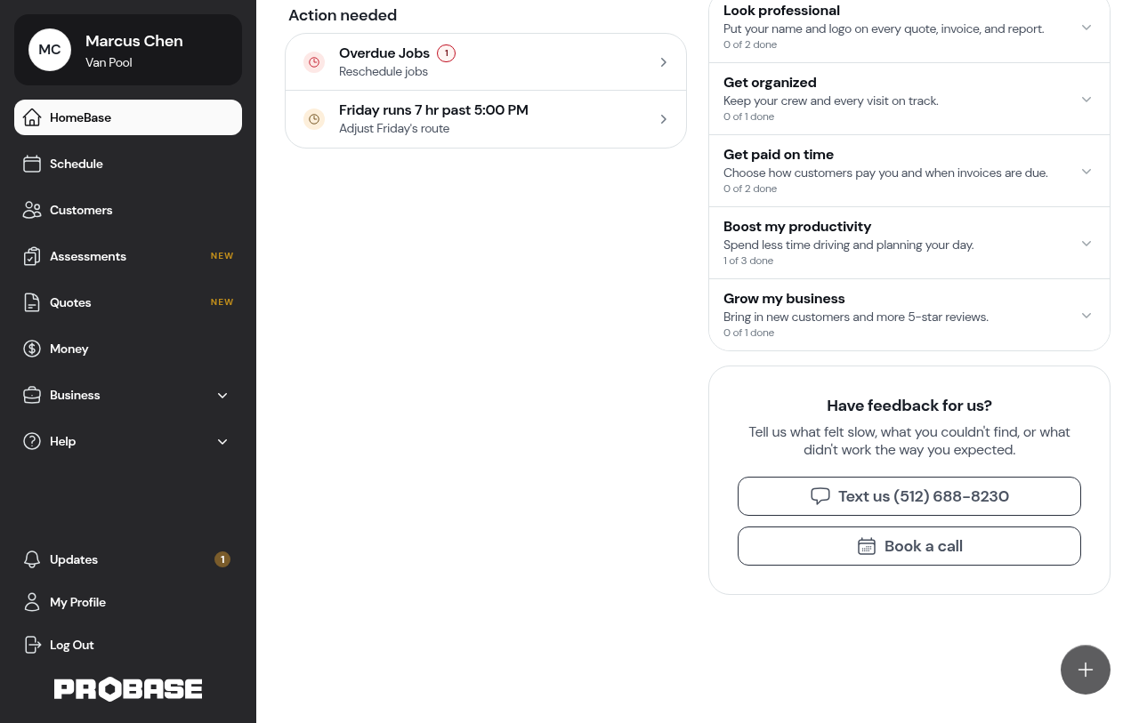 HomeBase in two columns on a wide screen