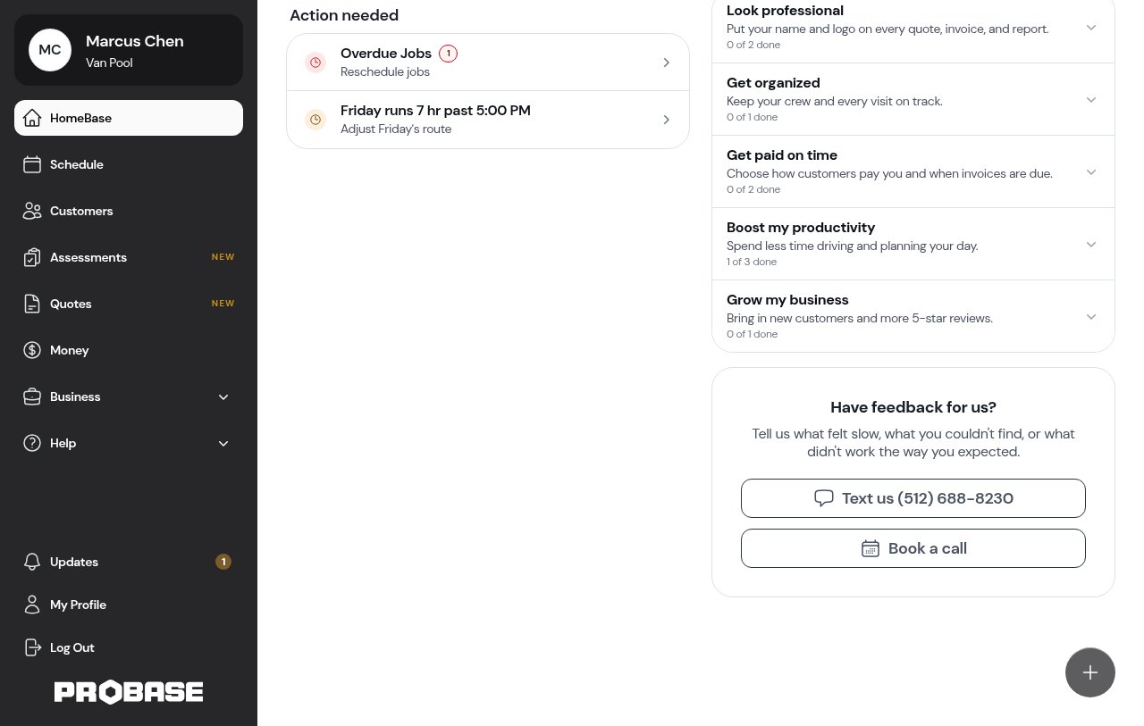 HomeBase in two columns on a wide screen