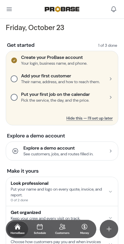 HomeBase on a brand-new account
