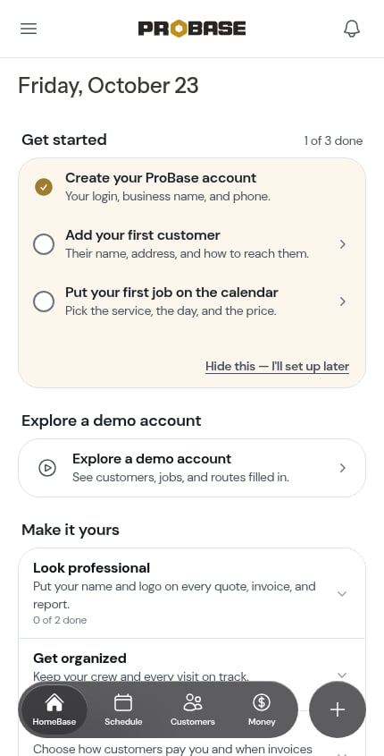 HomeBase on a brand-new account