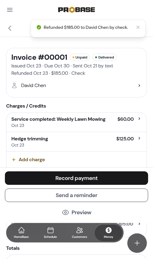 A refunded invoice