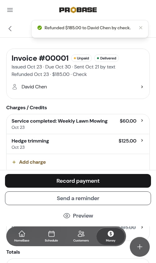 A refunded invoice