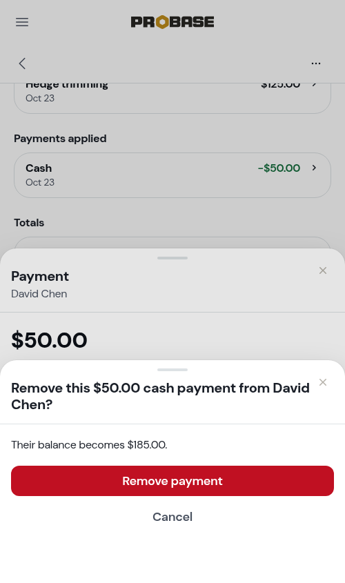 Removing a payment