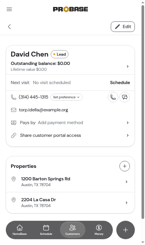 Properties card