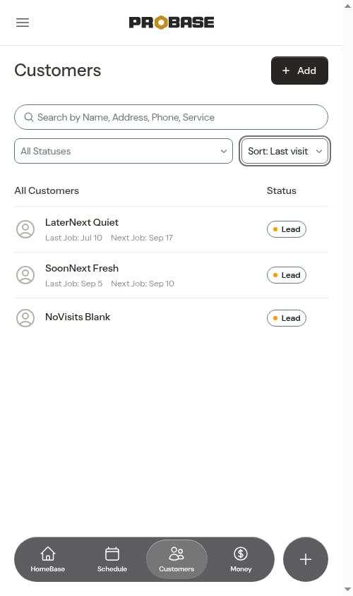 Customer list sorted by last visit