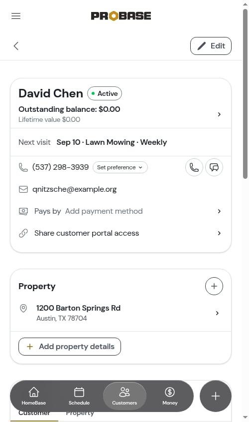 Visits card, Upcoming tab