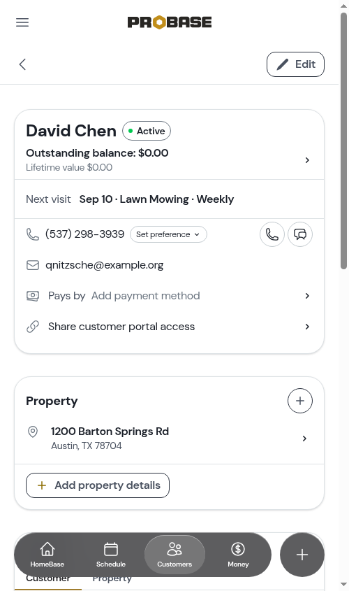 Visits card, Previous tab