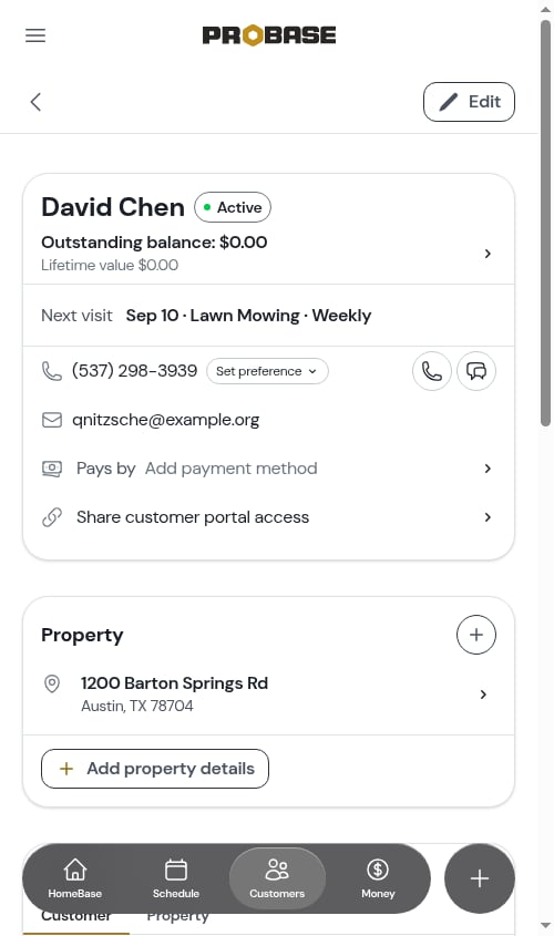 Visits card, Previous tab