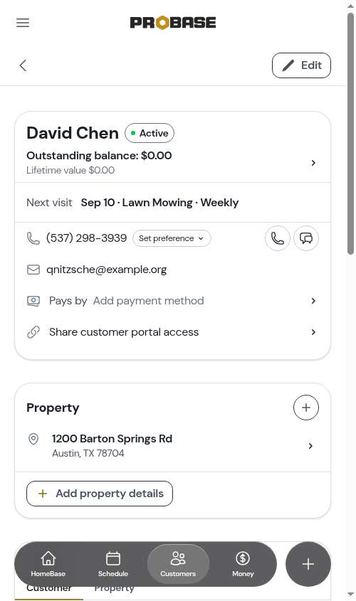 Back on the customer page