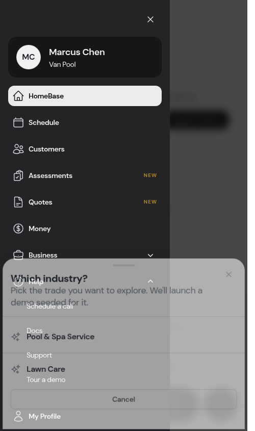 Tour a demo in the Help group of the navigation drawer