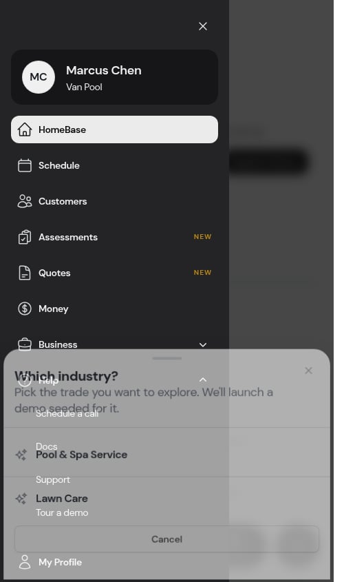 Tour a demo in the Help group of the navigation drawer