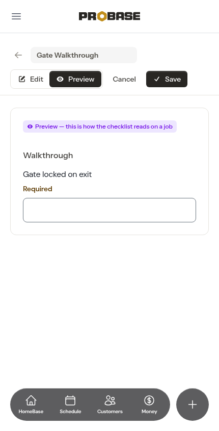 Your own checklist opened on its preview