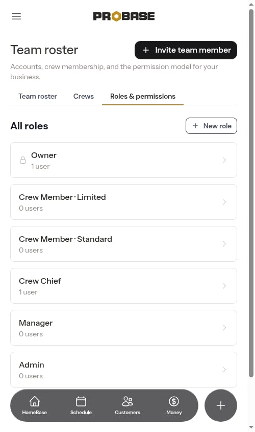 The Roles & permissions screen