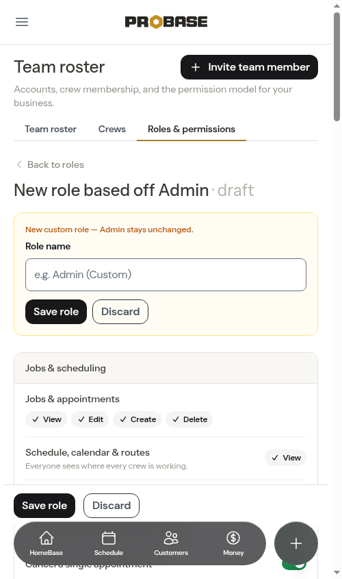 Locked permissions in the role builder