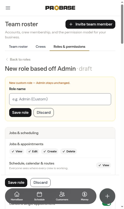 Locked permissions in the role builder