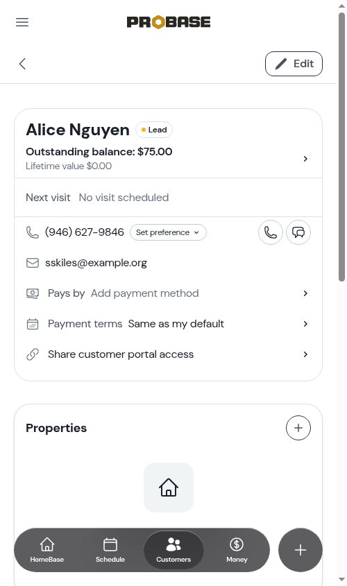 Customer page with balance