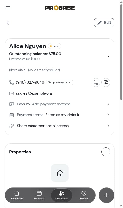 Customer page with balance