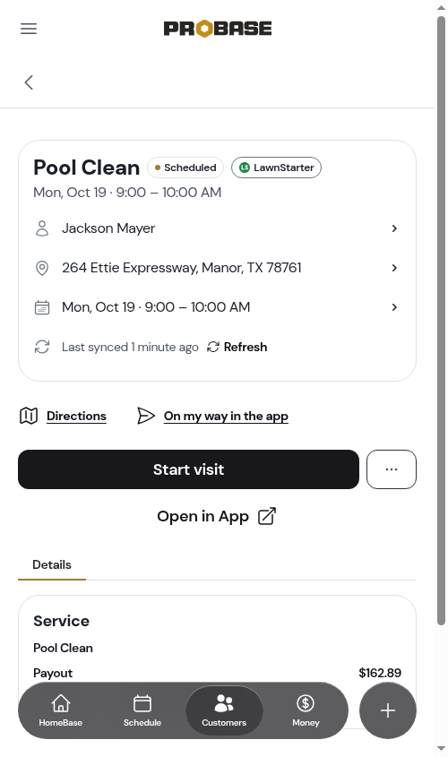 The Last synced line reading 1 minute ago on a marketplace job