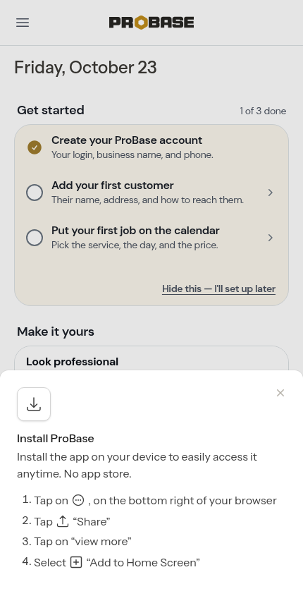 The install sheet