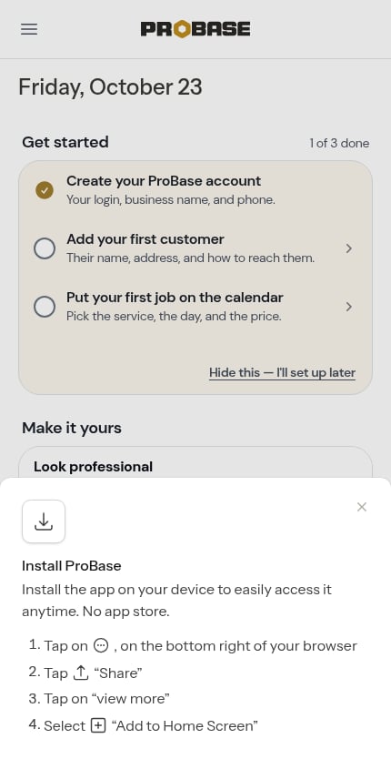 The install sheet