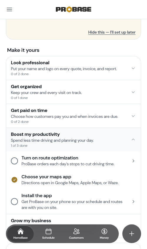 The Install the app setup