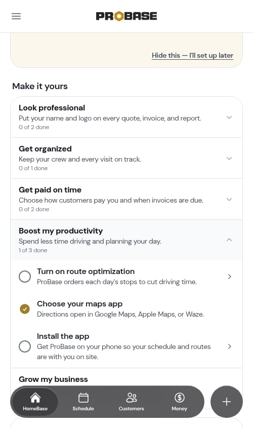 The Install the app setup