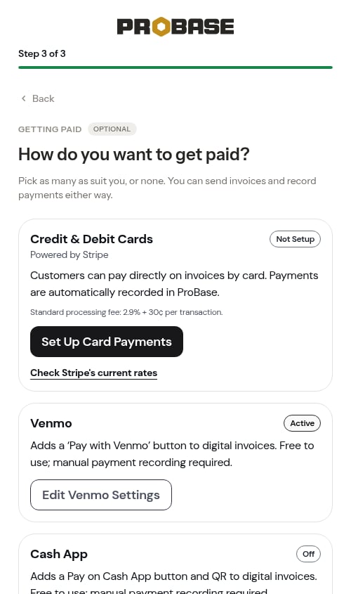 Venmo shows Active after saving