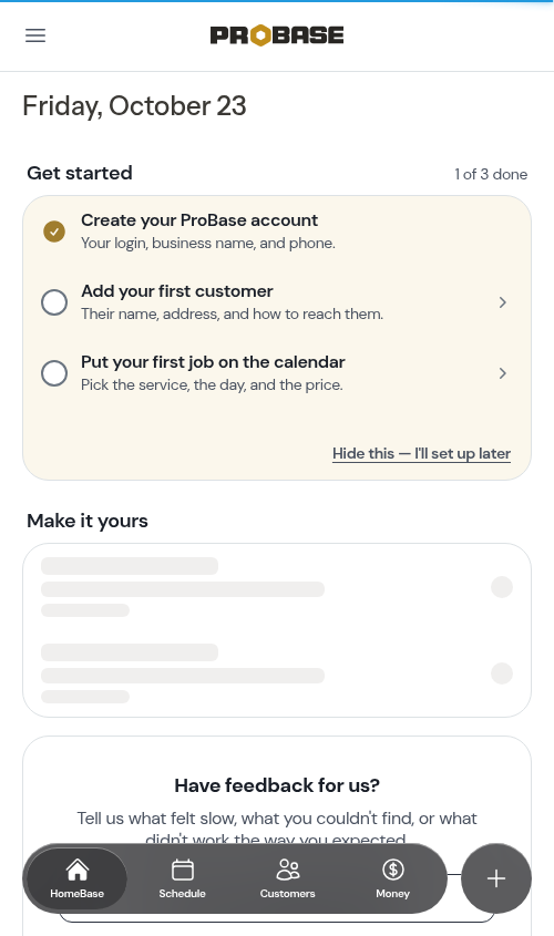 Dashboard after onboarding
