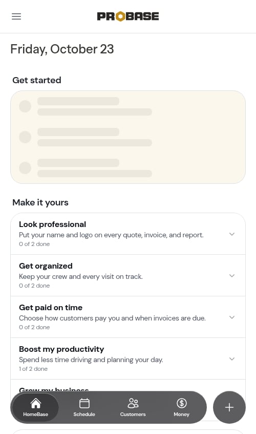 Dashboard after onboarding