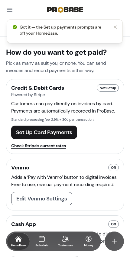 The cash card after choosing it