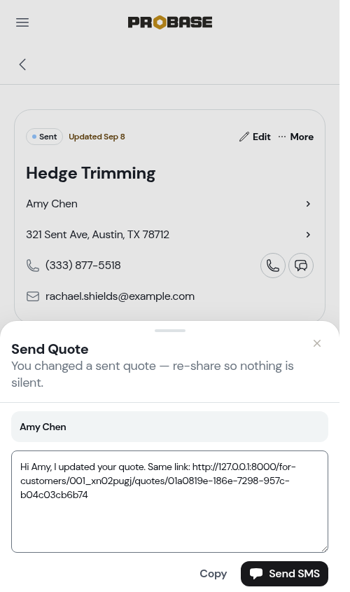 The re-share offer after editing a sent quote