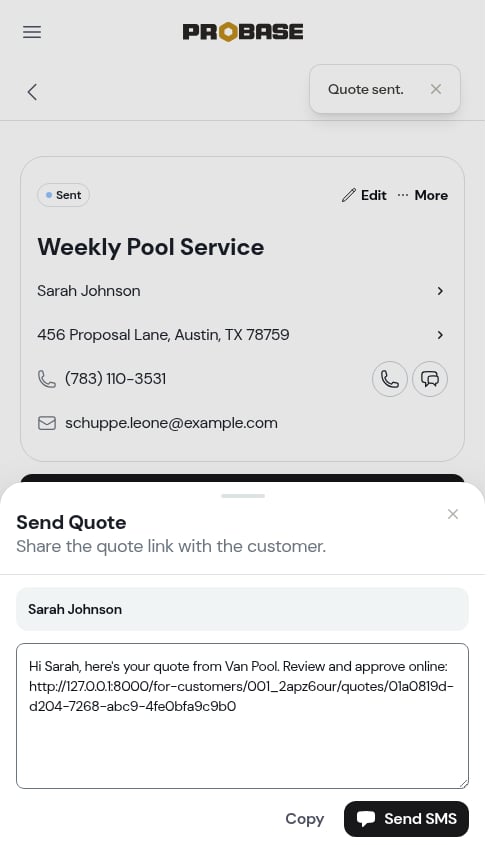 The message composer with the quote link