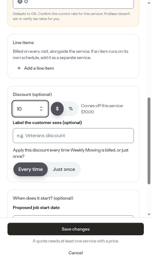 Choosing how often the discount applies