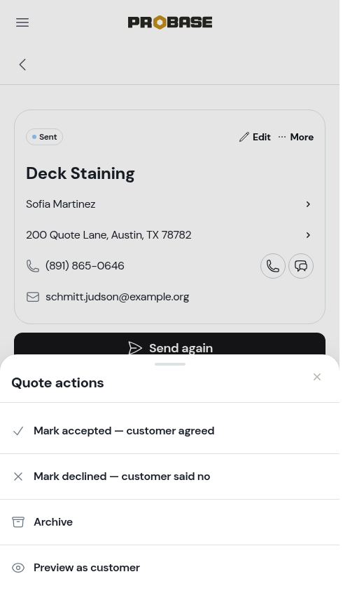 The More menu on a sent quote