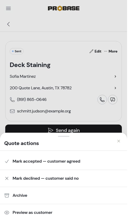The More menu on a sent quote