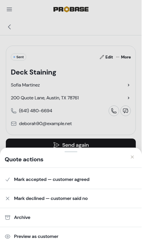 Mark declined in the More menu