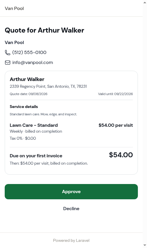 The customer's view of a sent quote