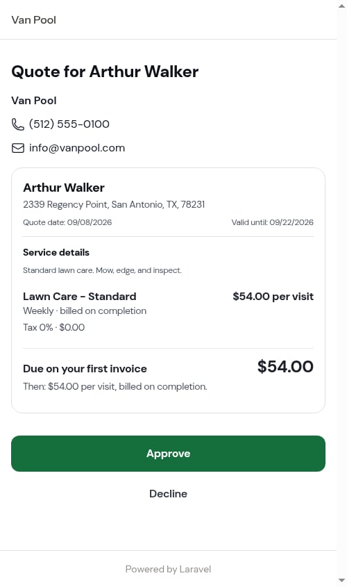 The customer's view of a sent quote
