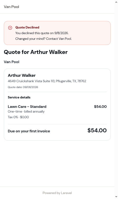 The declined state the customer sees