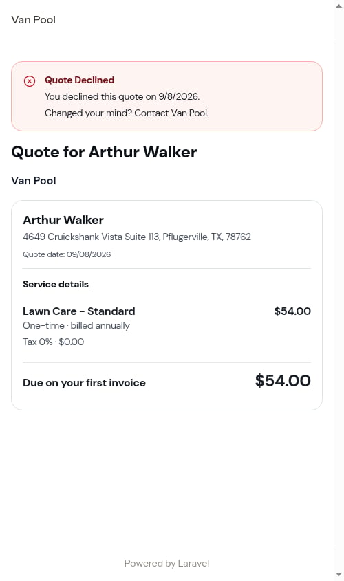 The declined state the customer sees