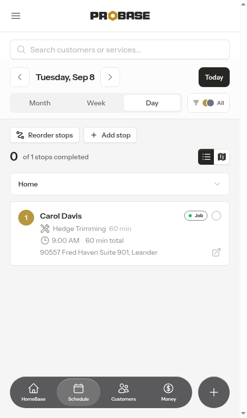 Mobile day view — card list