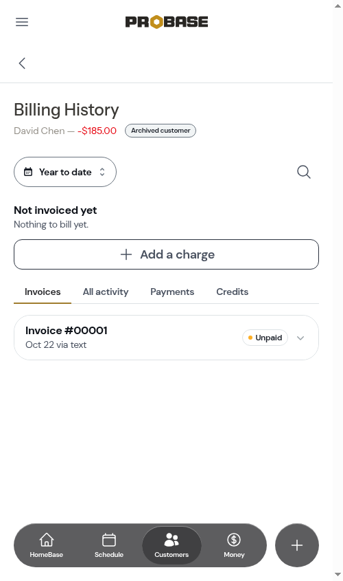 The Archived customer tag on billing history