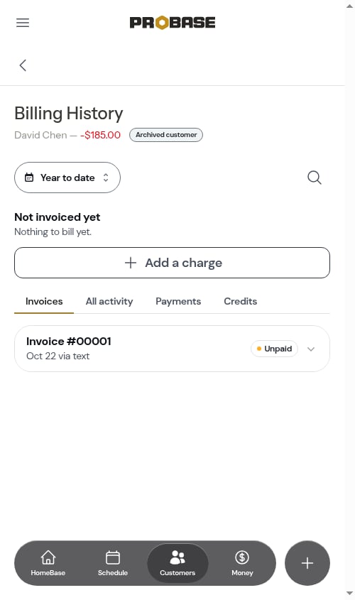The Archived customer tag on billing history