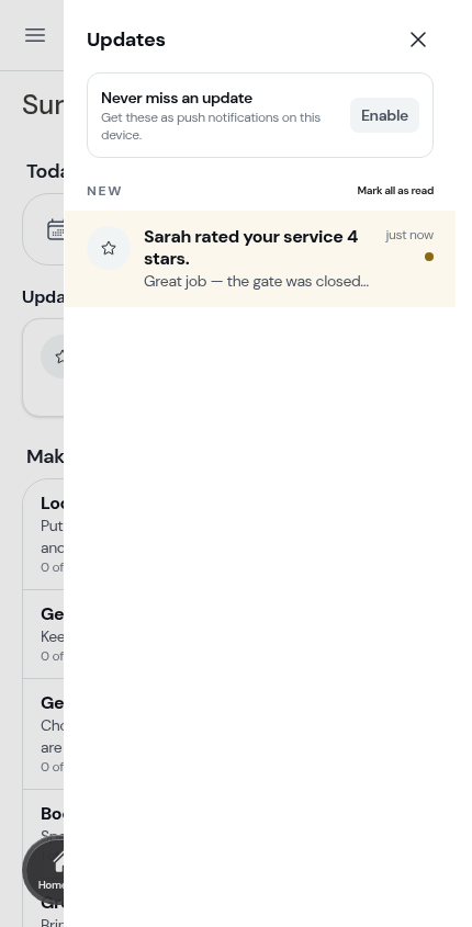 A rating with the customer's comment in the drawer