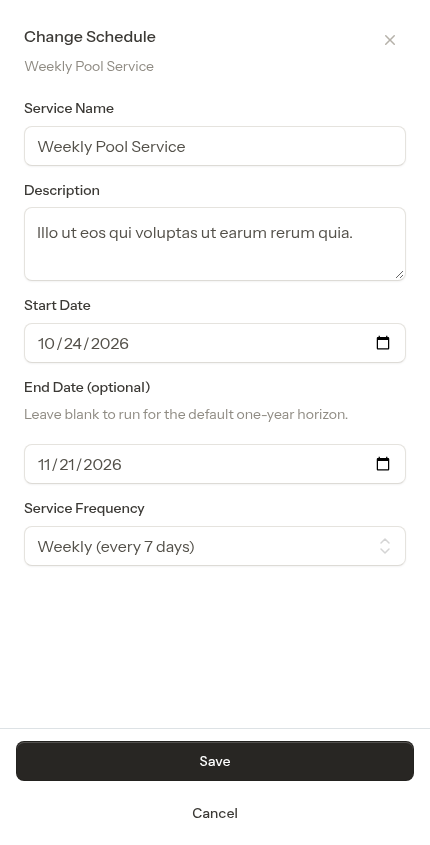 Change schedule modal