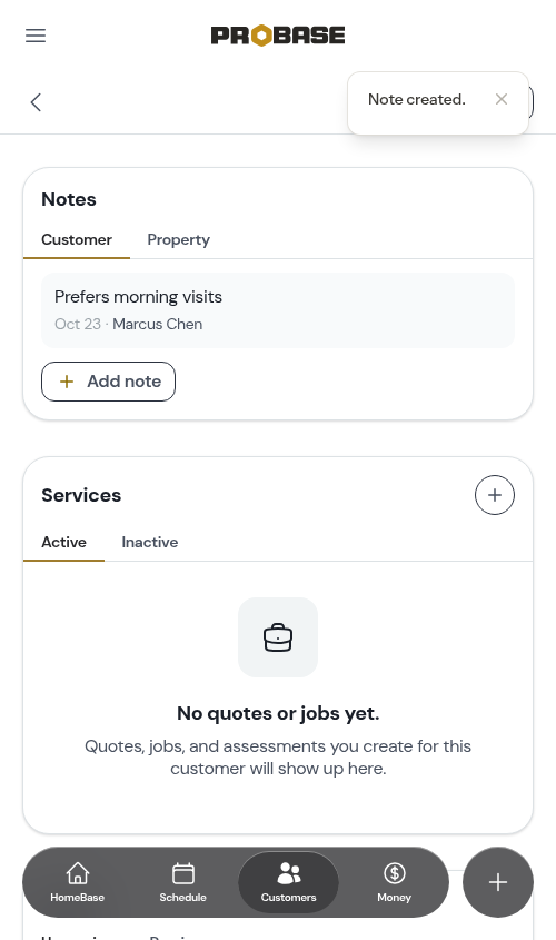 Customer note created