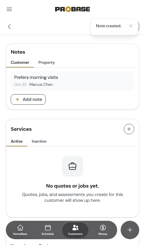 Customer note created