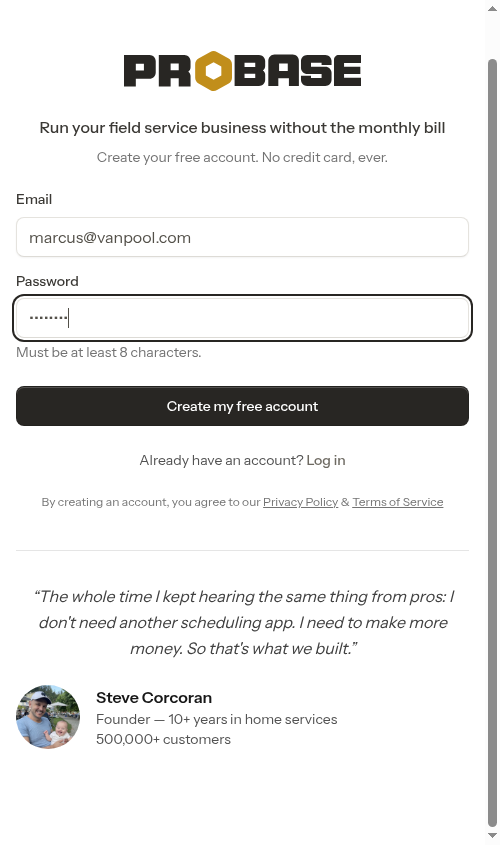 Registration form